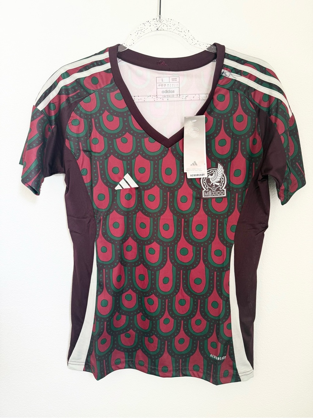 adidas Women's Mexico 24 Home Jersey
Multicolor V Neck Maroon Green NWT Size L
